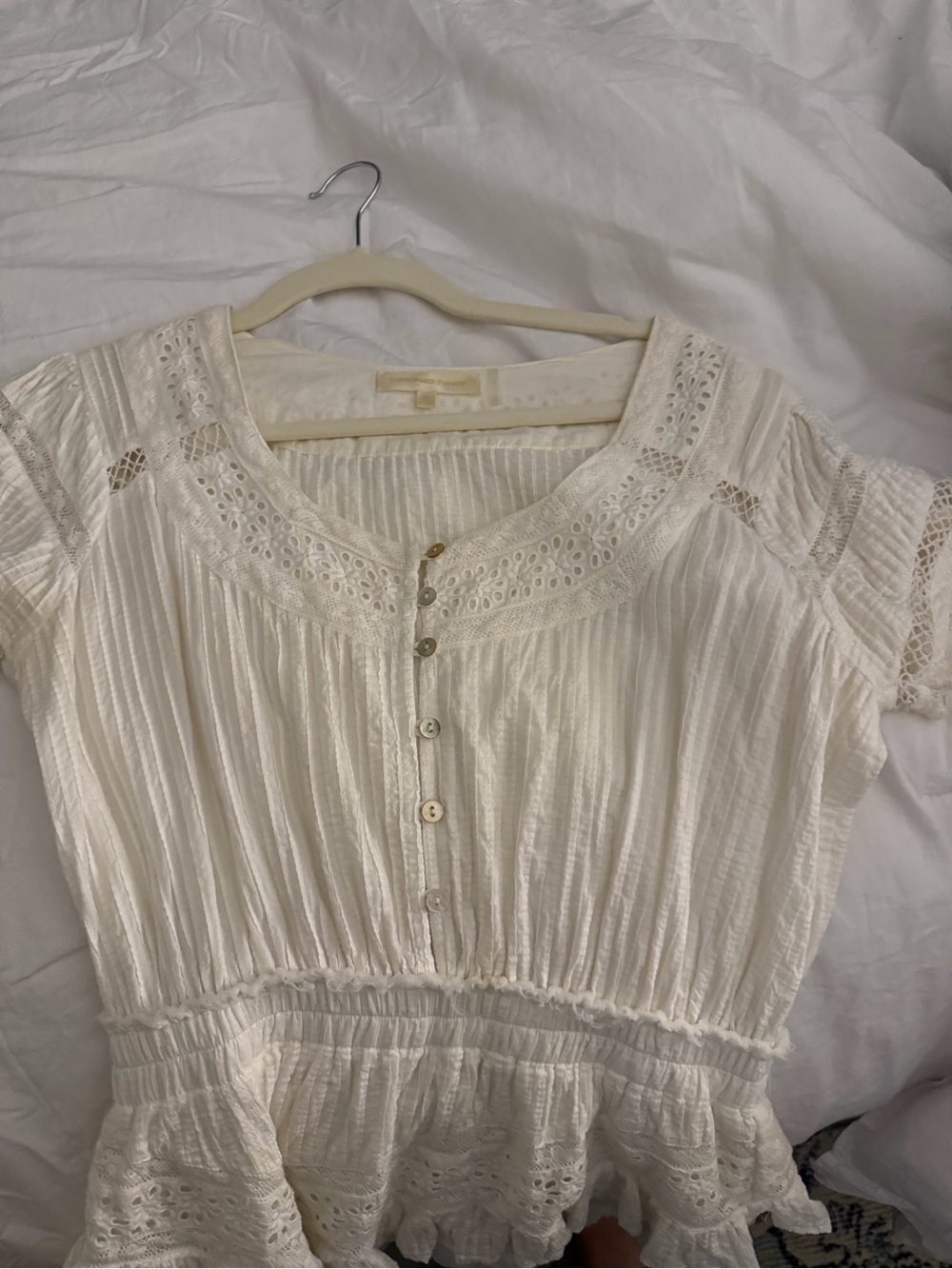 LoveShackFancy Cream Eyelet Ruffled Mini Dress - Picture 3 of 5